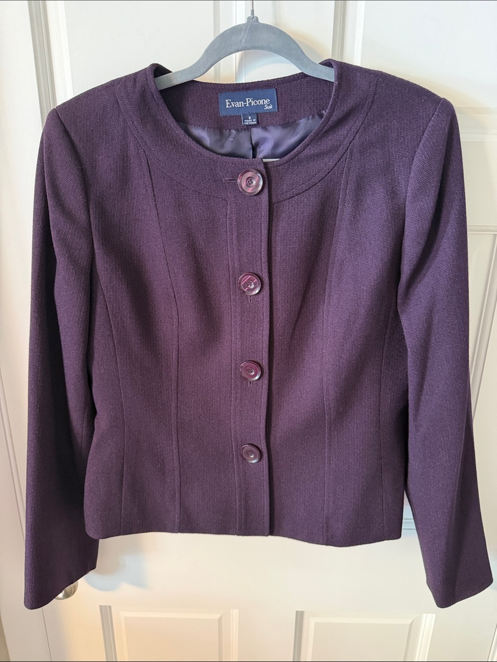 Evan-Picone Deep Purple/Aubergine/Eggplant Collarless Blazer Jacket Size 8